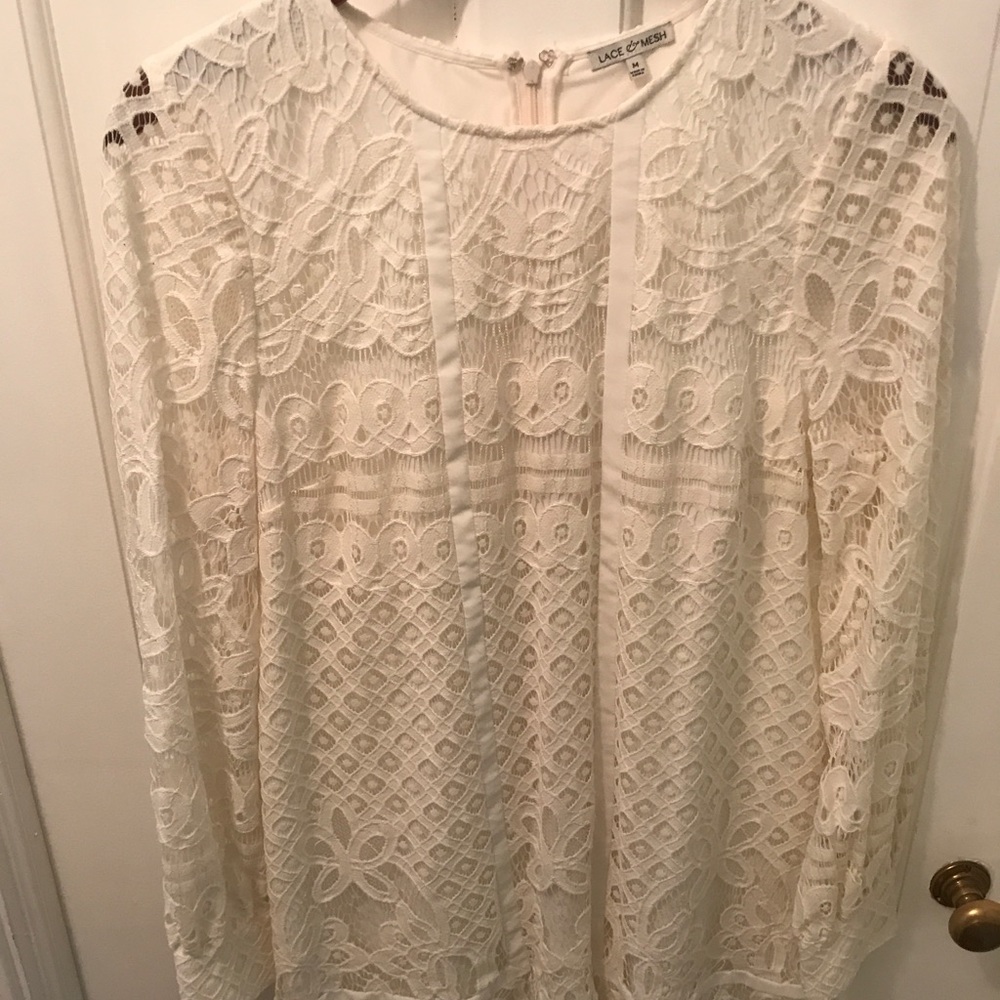 Lace and mesh white lace dress
